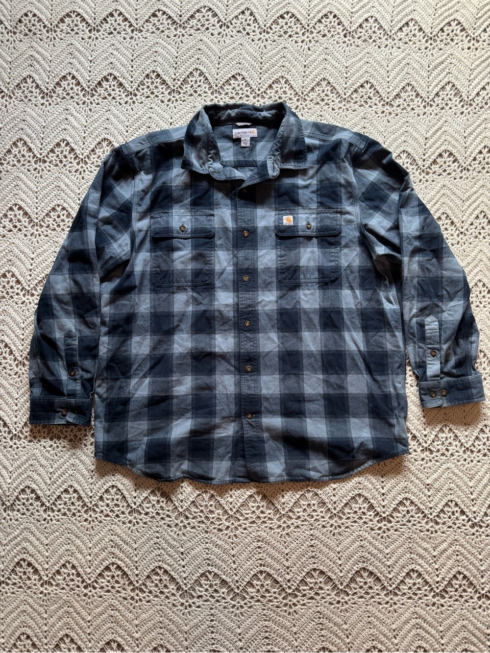 Carhartt Men’s Plaid Button-Up Flannel Gray Blue Size XL Regular Length Western